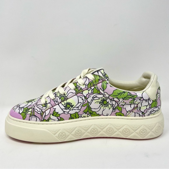 Tory Burch Ladybug Sneaker in Purple Bold Flowers / Oyster Size 9 New - Picture 7 of 14